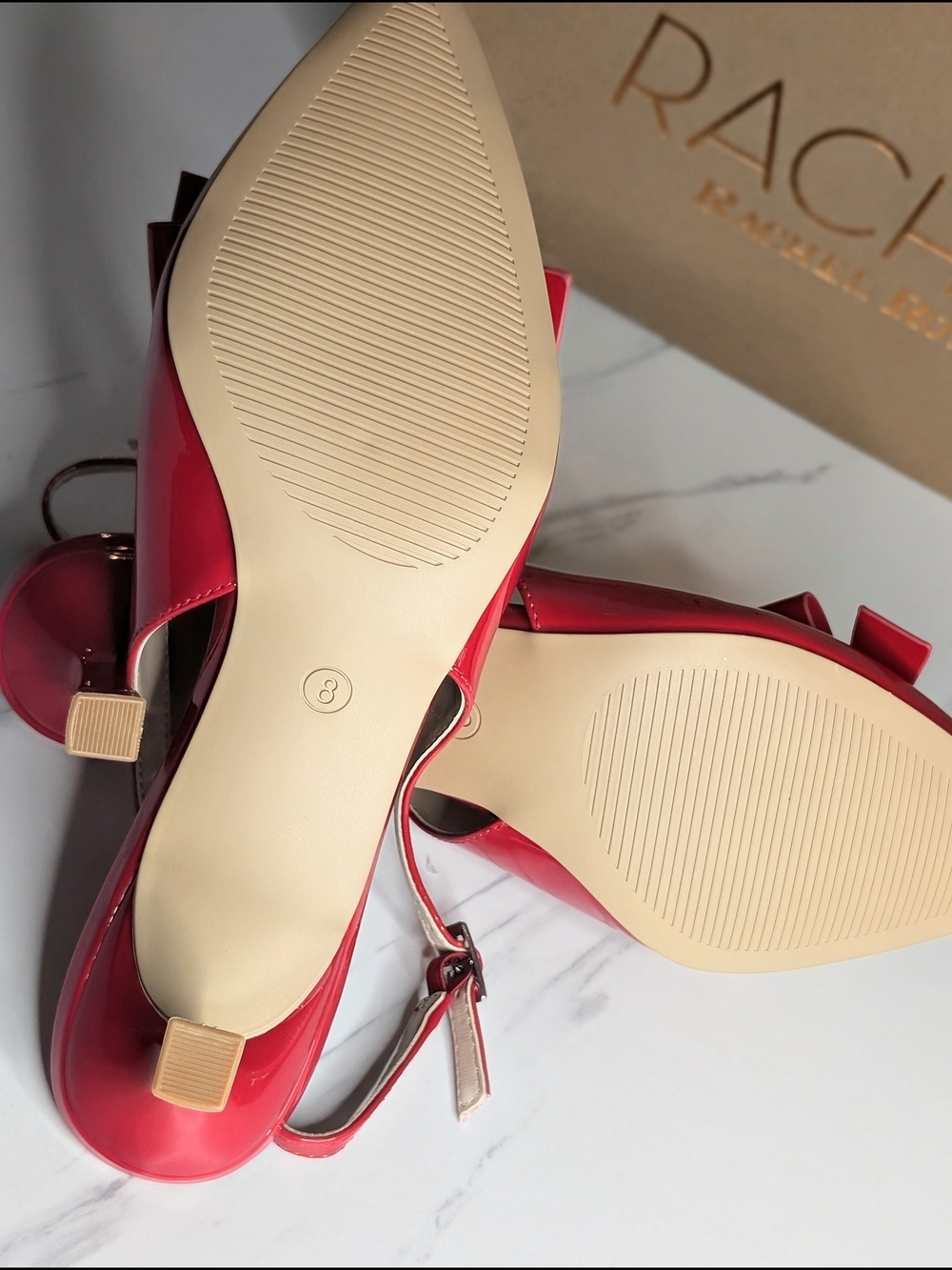Rachel Roy Red Patent Slingback Heels Bow Pointed Toe Size 8 NIB - Picture 7 of 8